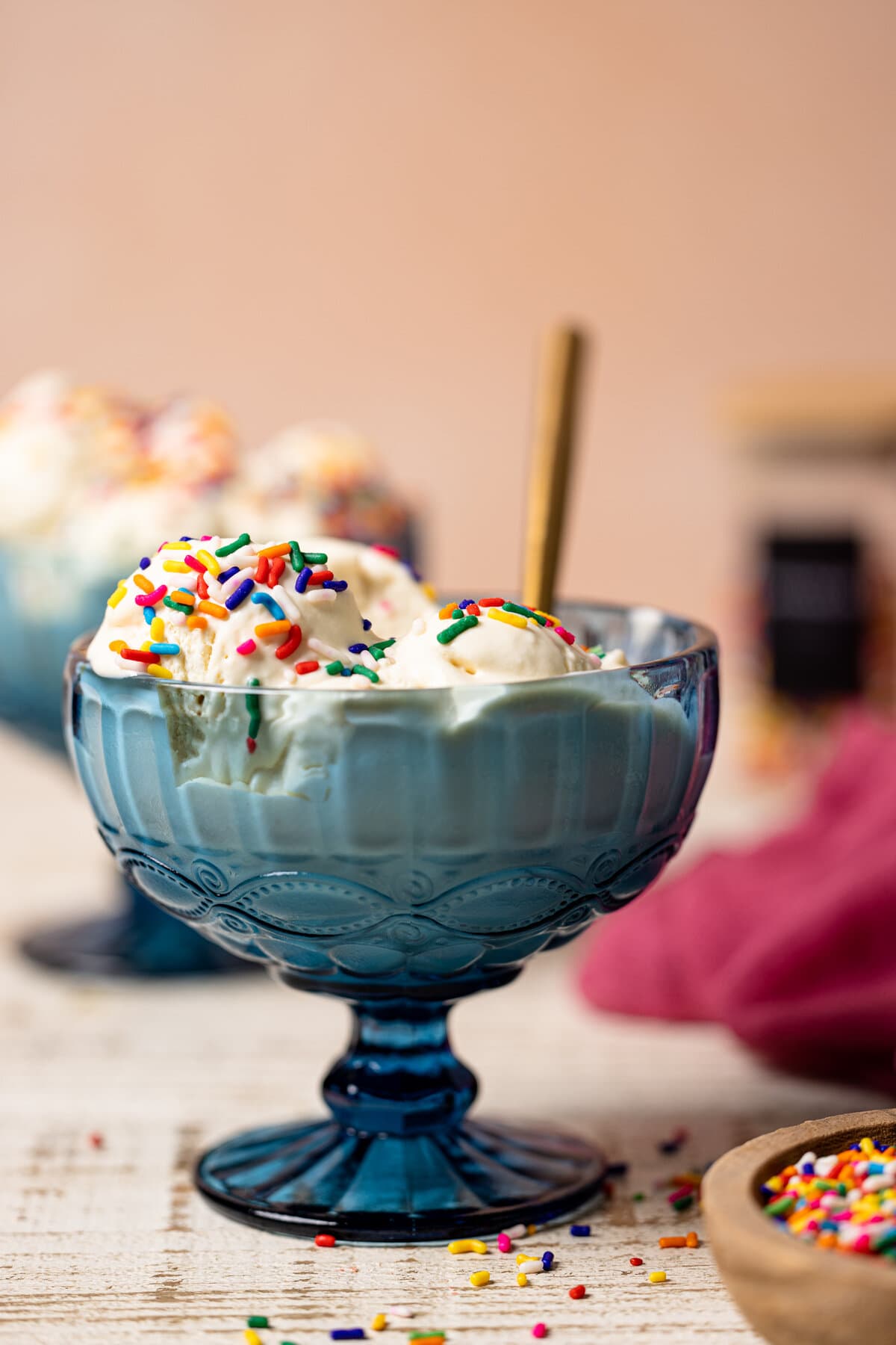 No-Churn Vanilla Ice Cream topped with sprinkles.