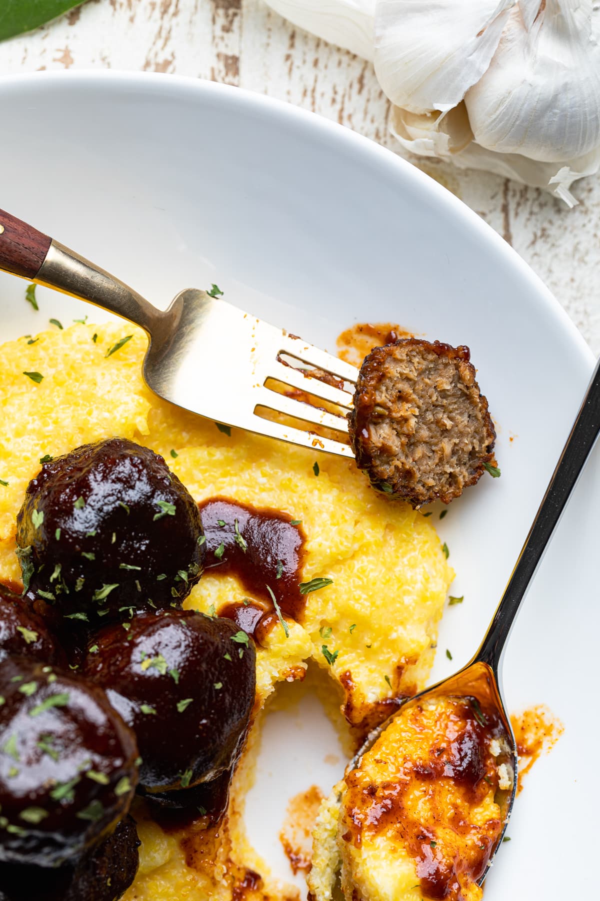 Vegan Chickpea + Quinoa 'Meatballs' + Polenta