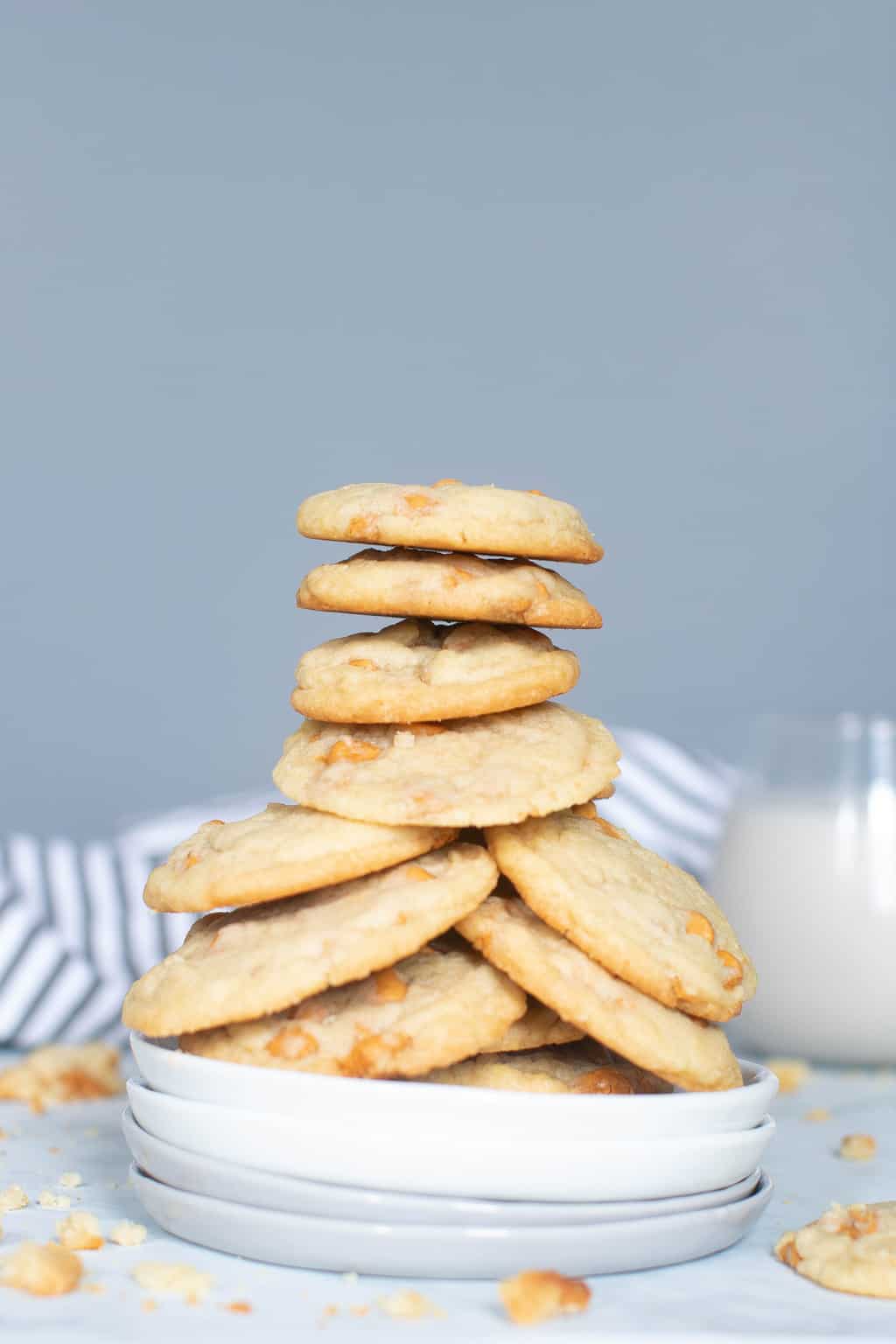 Tall stack of Soft and Crisp Crinkled Butterscotch Cookies.