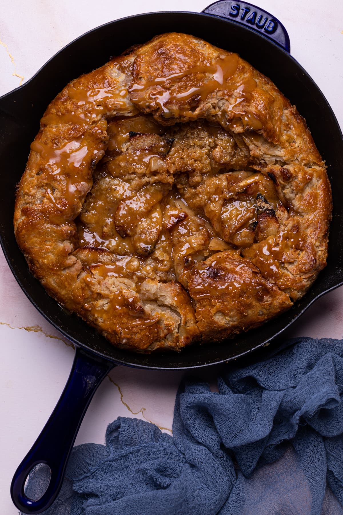 Salted Caramel Apple Galette in a black skillet.