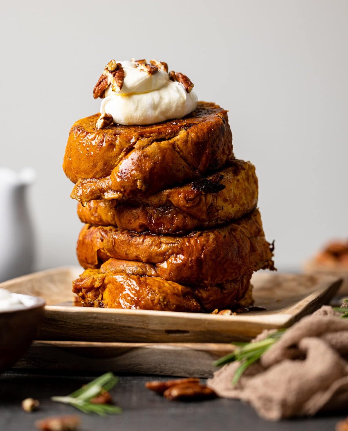 Stack of Pumpkin French Toast on two plates