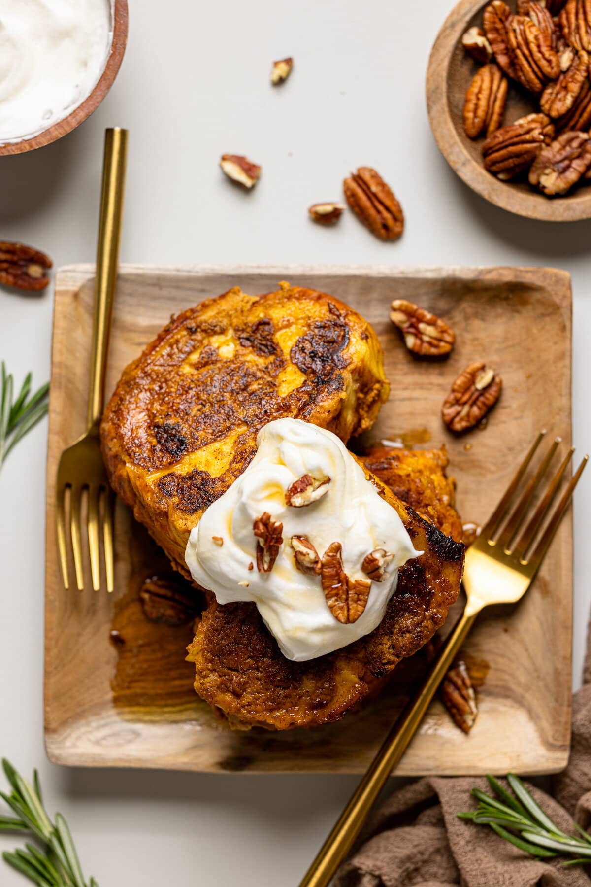 Overhead shot of a plate of Pumpkin French Toast 