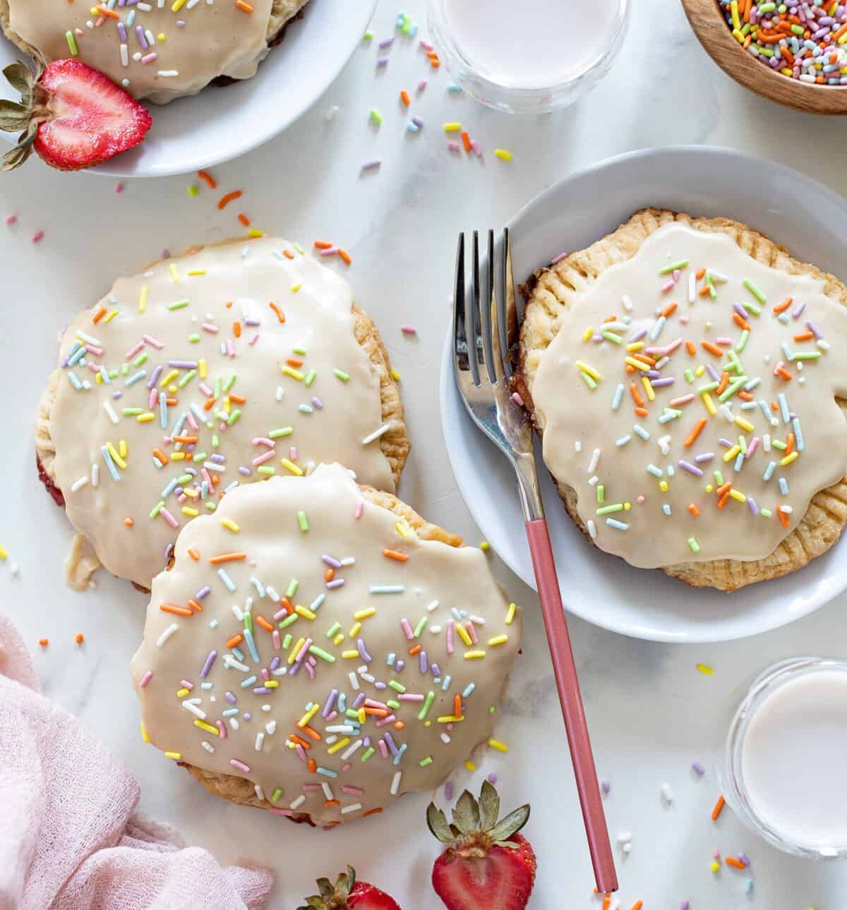 Homemade Vegan Strawberry Pop Tarts with a fork.