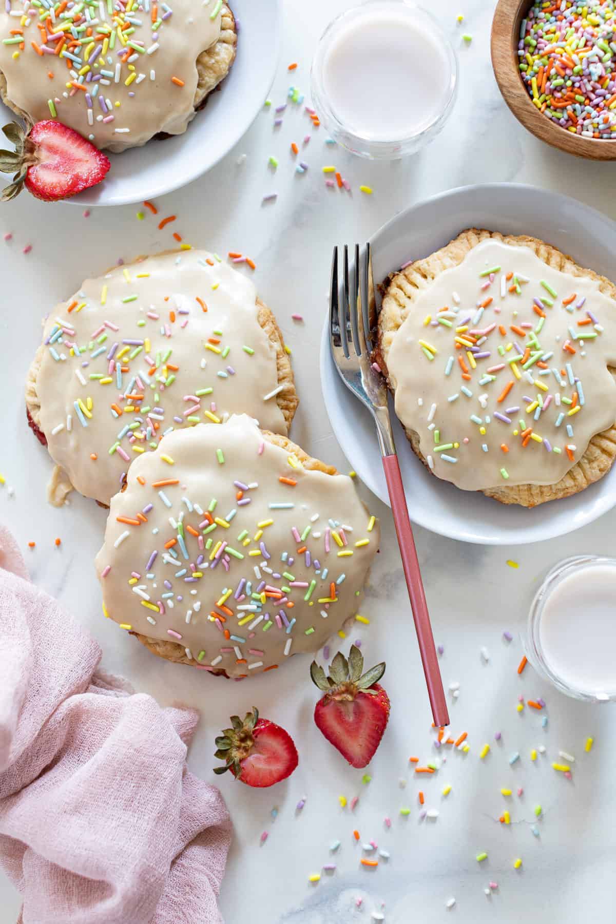 Homemade Vegan Strawberry Pop Tarts with a fork.