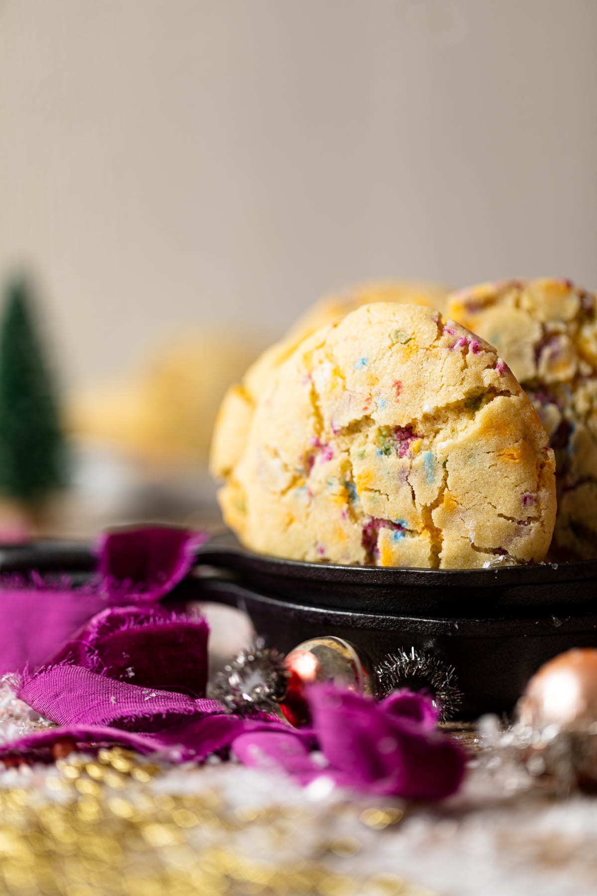 Soft Oversized Crinkled Sprinkle Sugar Cookies in a small pan.