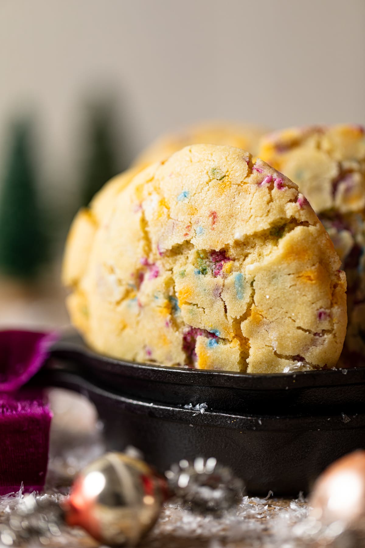 Closeup of Soft Oversized Crinkled Sprinkle Sugar Cookies.