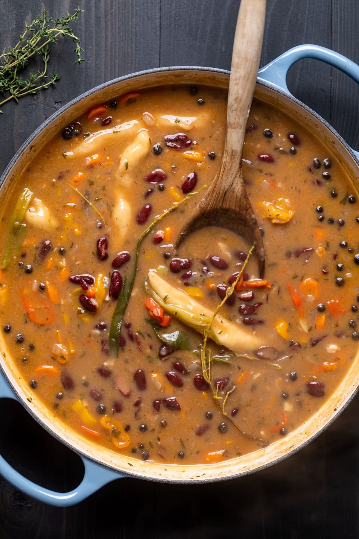 Dutch oven full of Vegan Jamaican Stew Peas