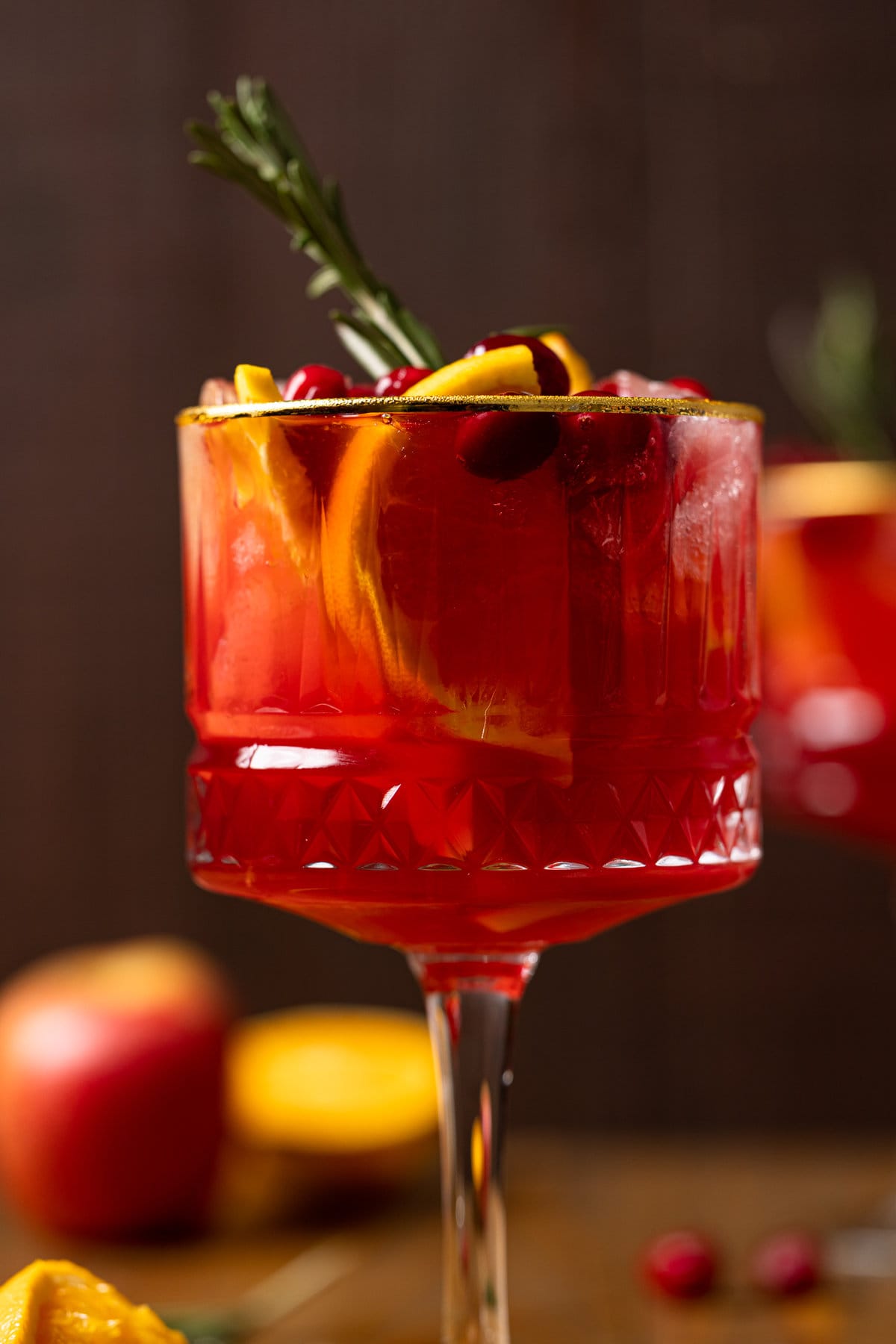 Closeup of Cranberry Apple Cider Orange Sangria