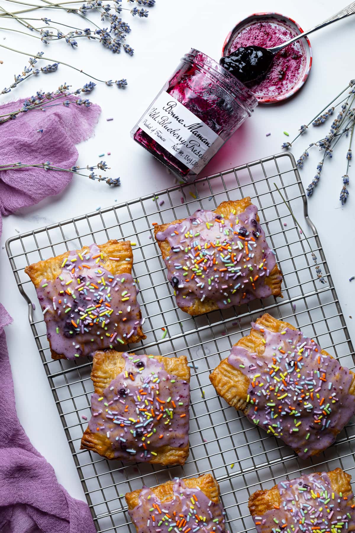 Homemade Blueberry Vegan Pop Tarts on a wire rack.