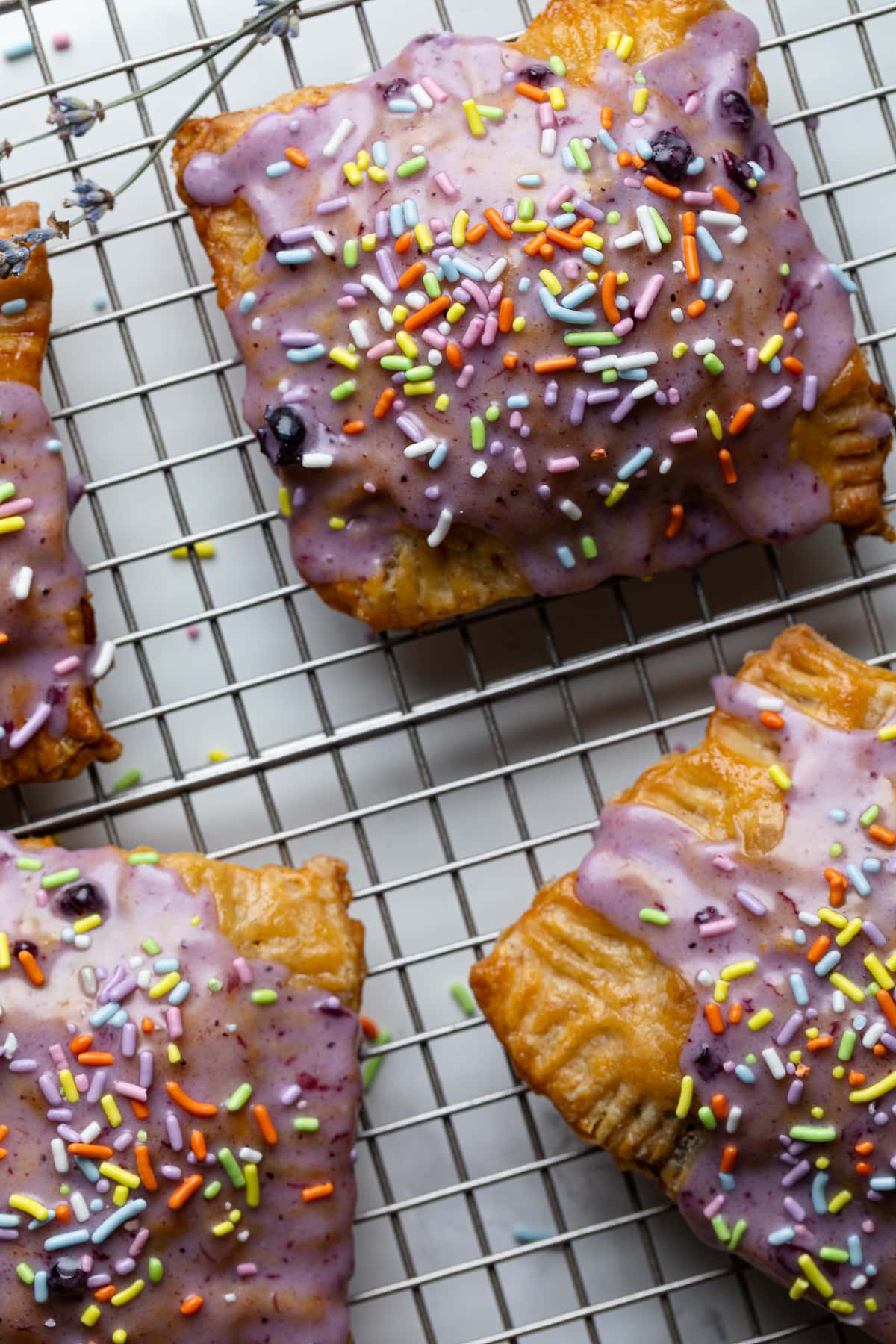 Homemade Blueberry Vegan Pop Tarts on a wire rack