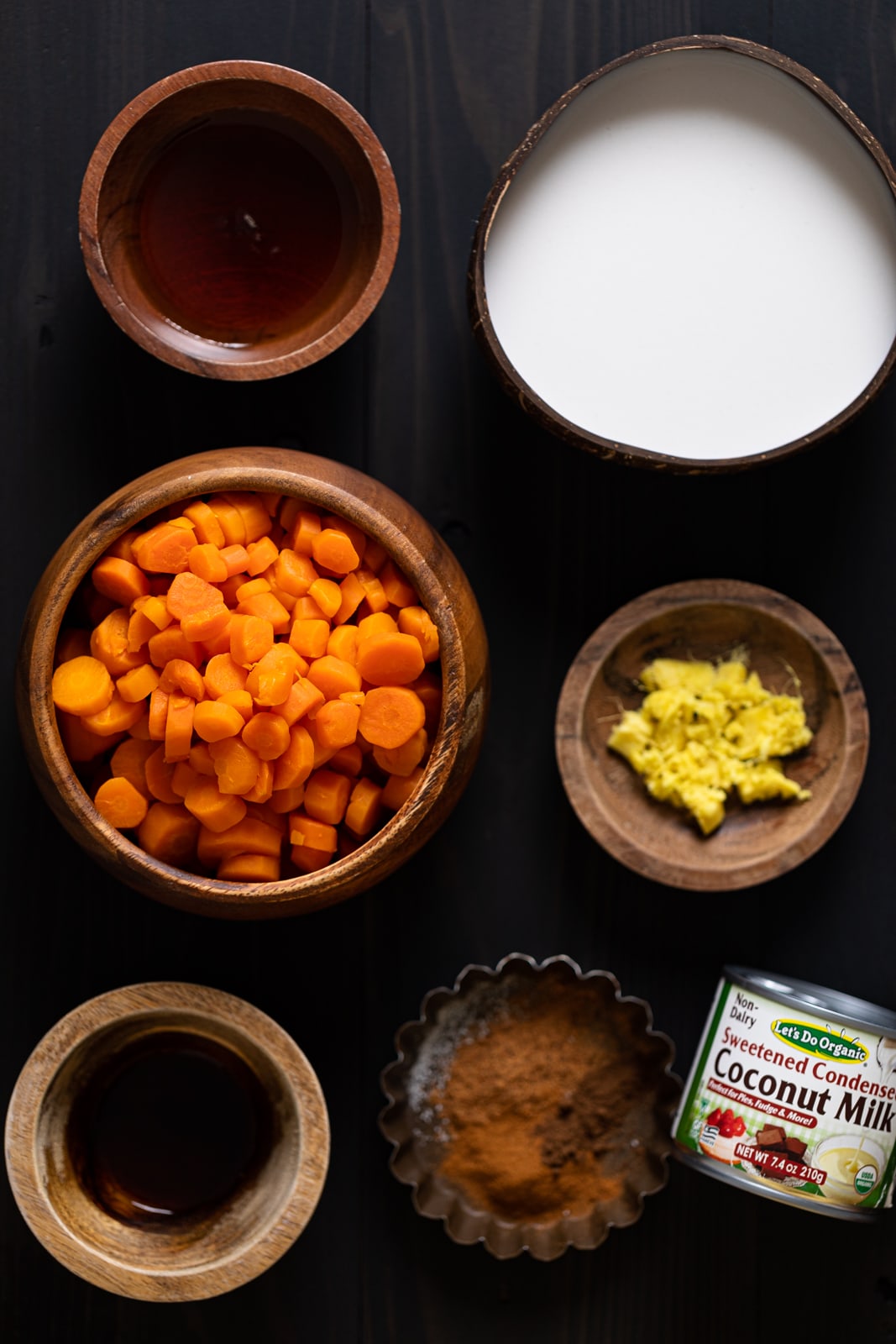 Ingredients for Vegan Jamaican Carrot Juice including coconut milk, ginger, and carrots