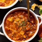 Bowl of Vegan Lasagna Soup with spoon