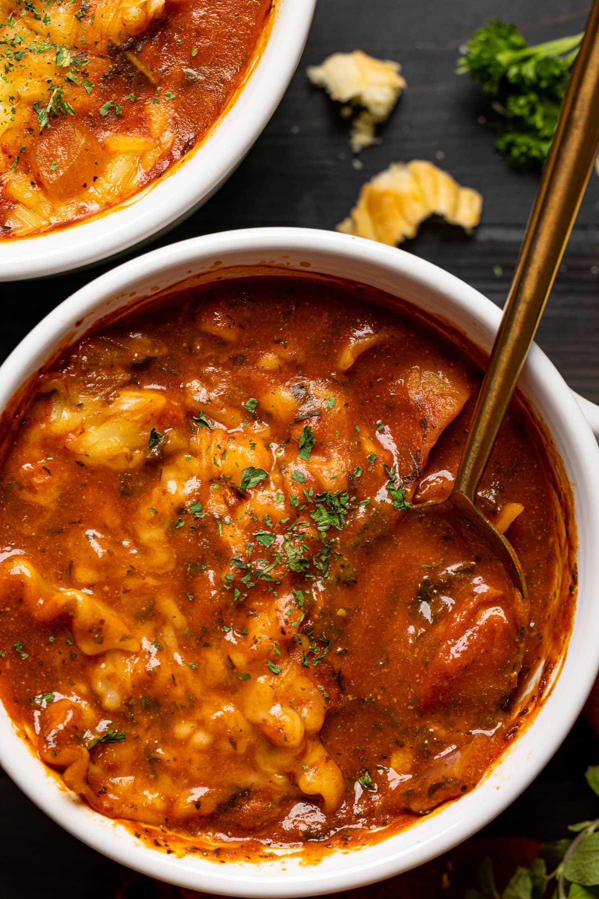 Closeup of Vegan Lasagna Soup