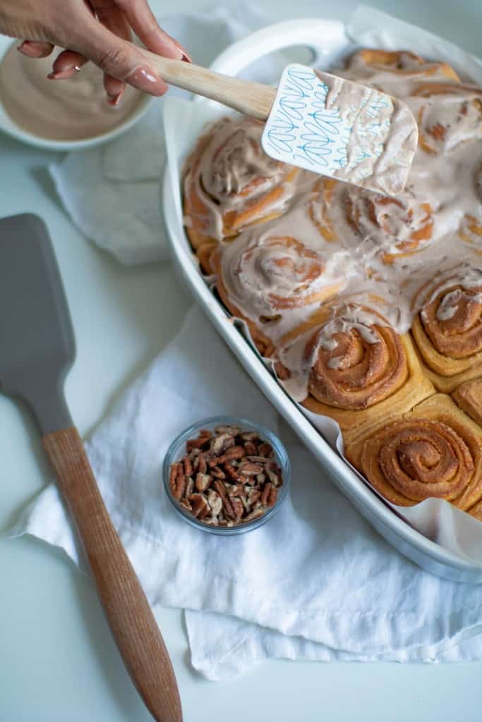 Vegan Sweet Potato Cinnamon Rolls + Maple Pecan Glaze