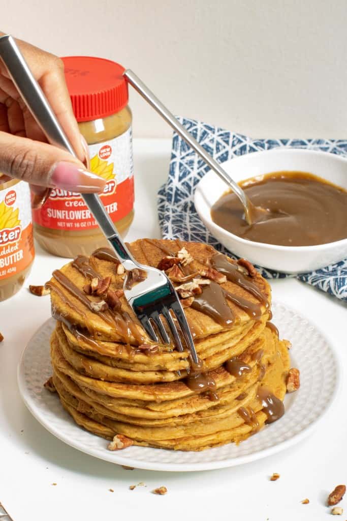 Sweet Potato SunButter Pancakes + Salted SunButter Caramel