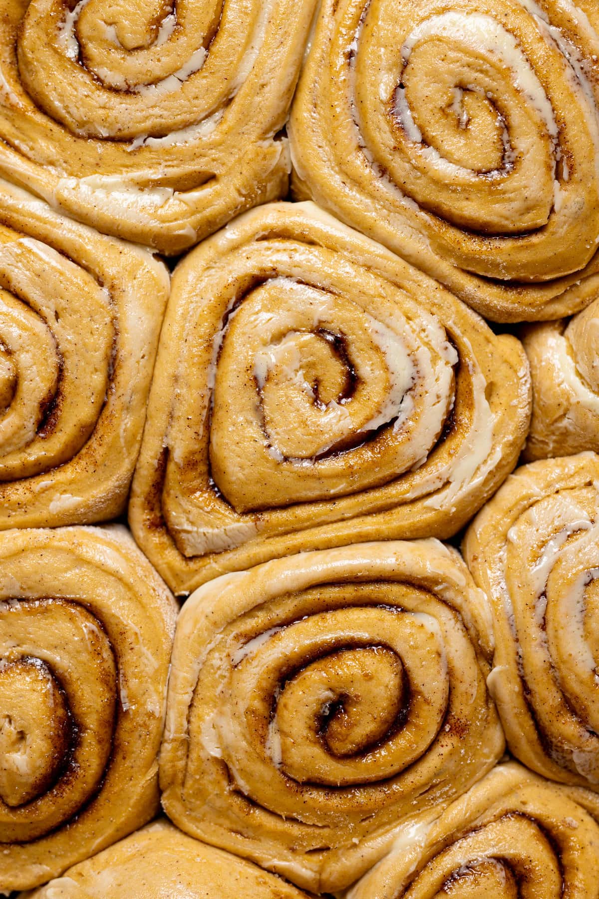 Closeup of uncooked Vegan Sweet Potato Cinnamon Rolls 