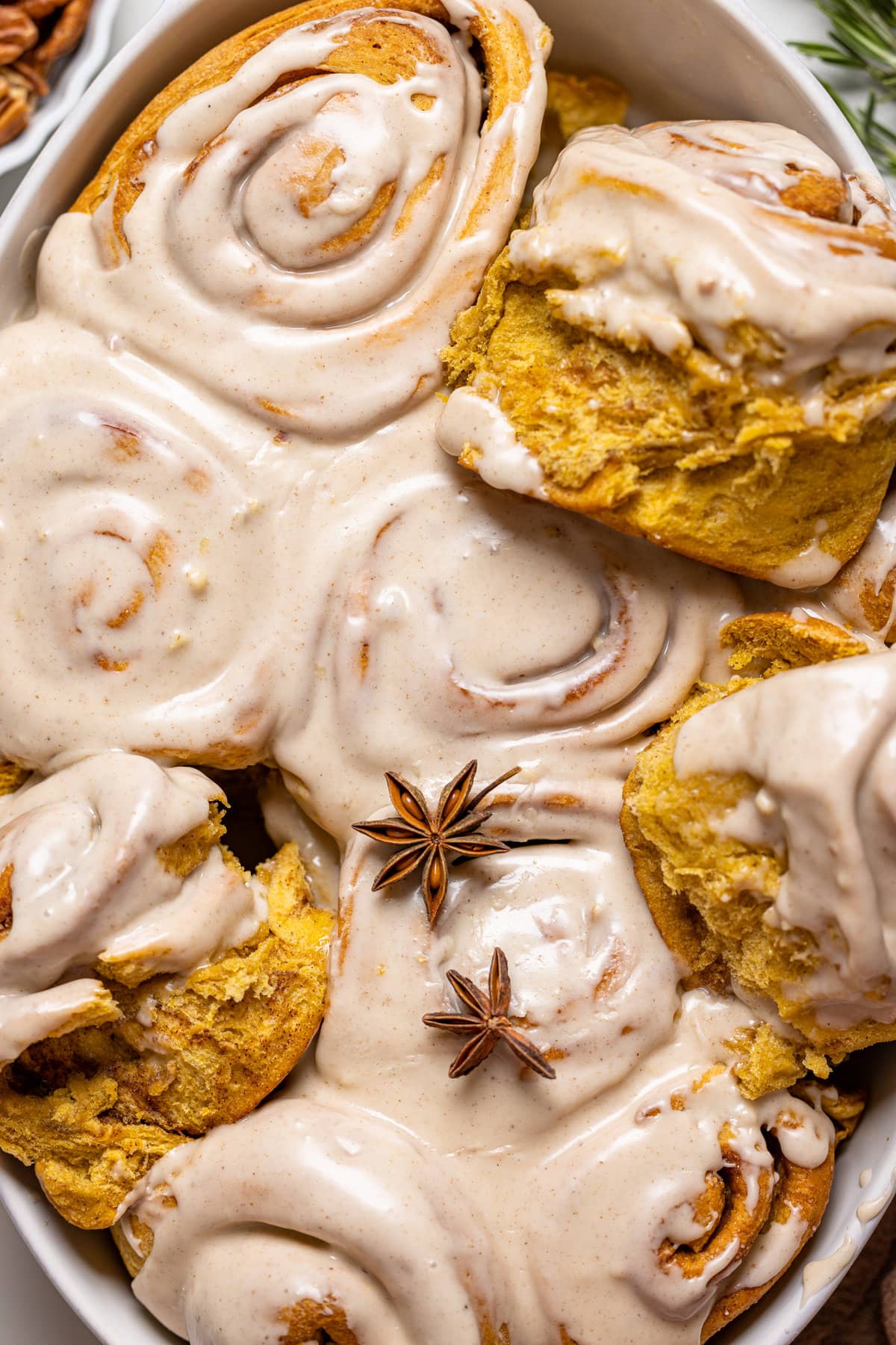 Closeup of Vegan Sweet Potato Cinnamon Rolls 