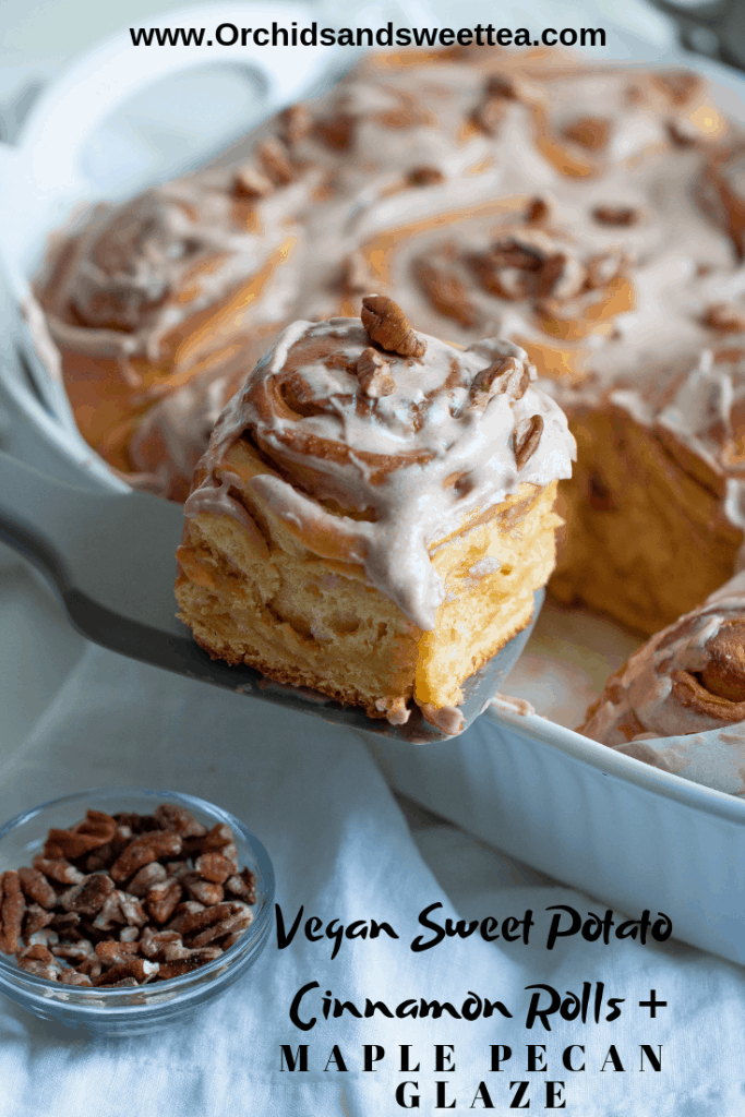Vegan Sweet Potato Cinnamon Rolls + Maple Pecan Glaze