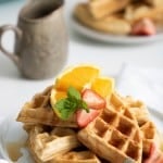 Vegan Orange Belgian Waffles on a plate.