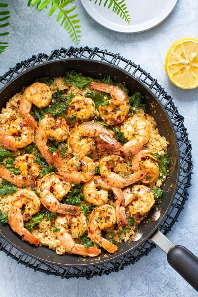 Spicy Cajun Shrimp, Kale + Cauliflower Rice
