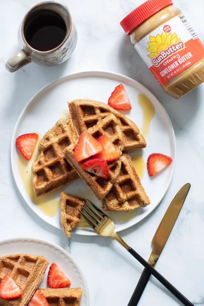 Vegan + GF Banana SunButter Oat Waffles