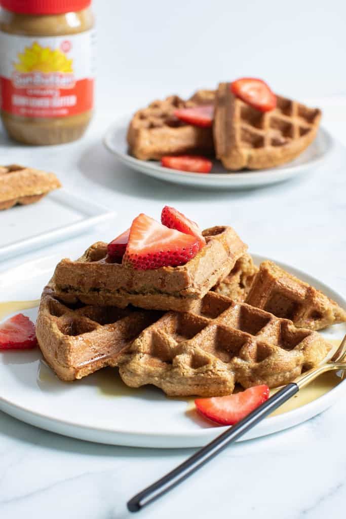 Vegan + GF Banana SunButter Oat Waffles