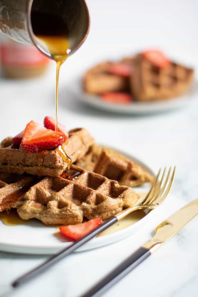 Vegan + GF Banana SunButter Oat Waffles