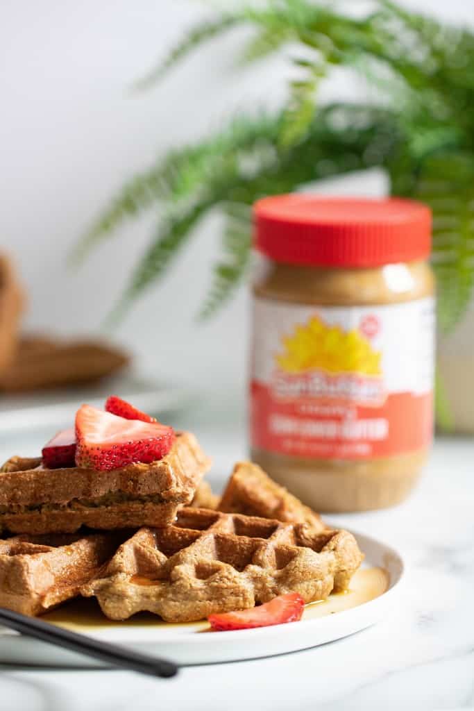 Vegan + GF Banana SunButter Oat Waffles