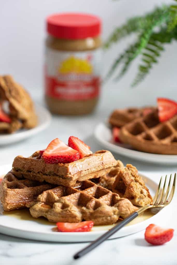Vegan + GF Banana SunButter Oat Waffles