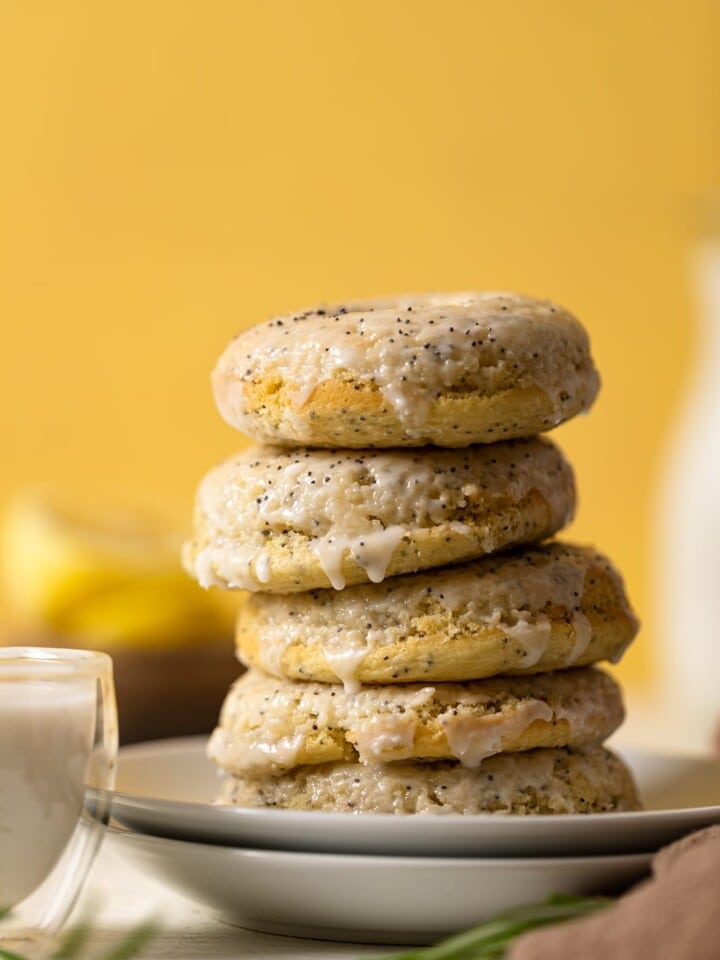 Stack of Vegan Lemon Poppy Seed Donuts