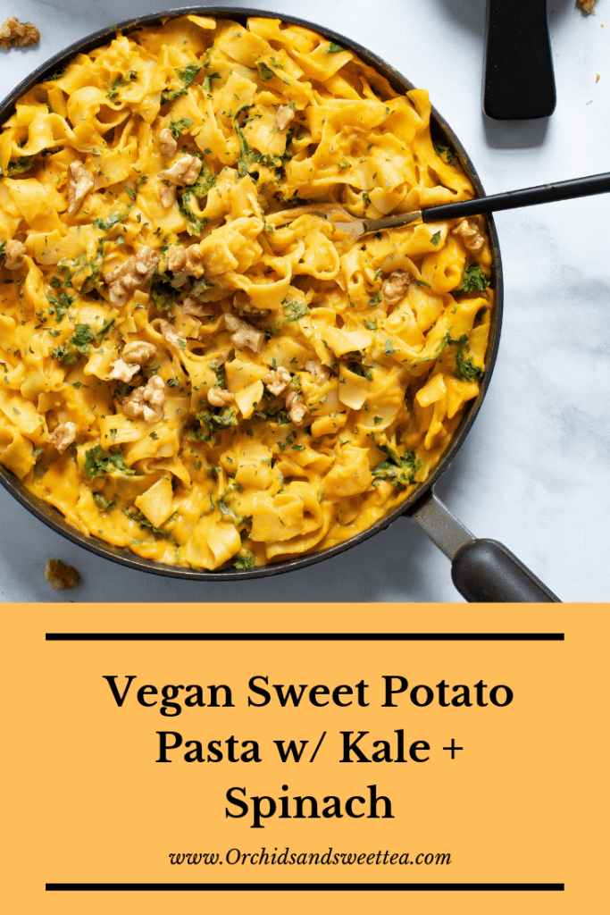 Vegan Sweet Potato Pasta w/ Kale + Spinach 