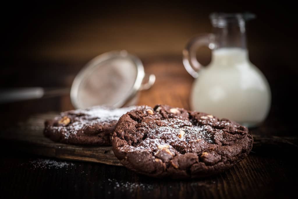 Chocolate cookies on a wooden board.