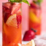 Strawberry Grapefruit Mint Spring Soda loaded with strawberries and grapefruit pieces.