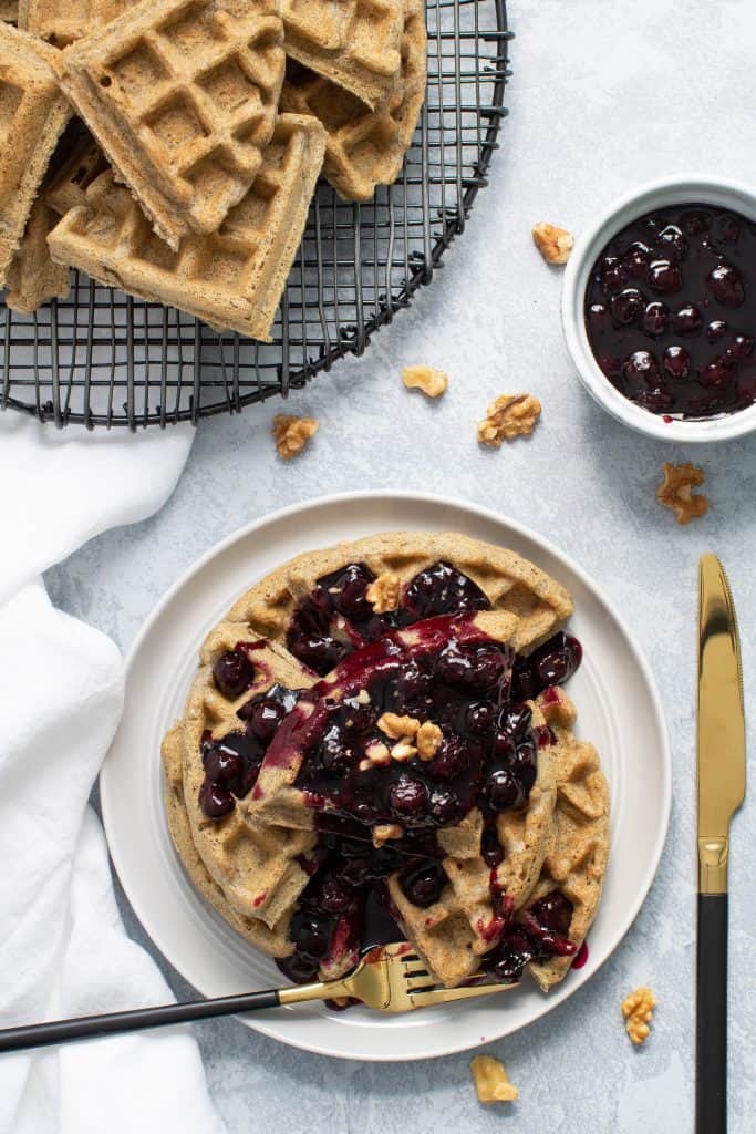 Fluffy Gluten-Free + Vegan Buckwheat Waffles + Blueberry