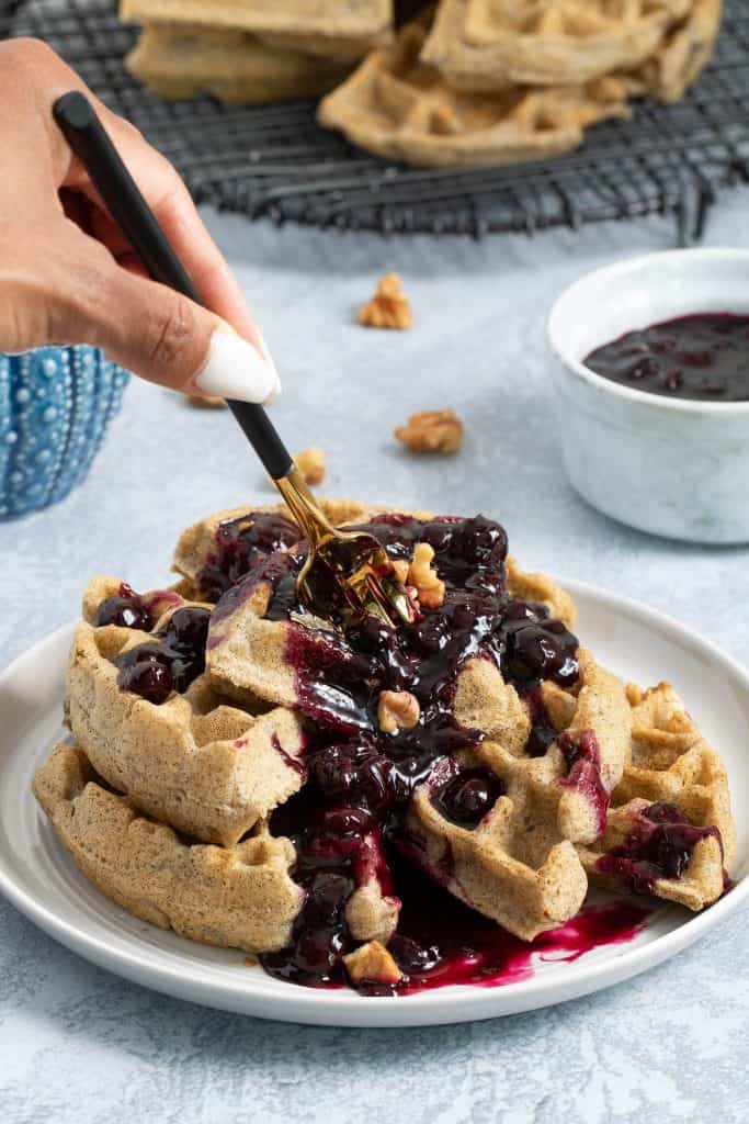 Fluffy Gluten-Free + Vegan Buckwheat Waffles + Blueberry