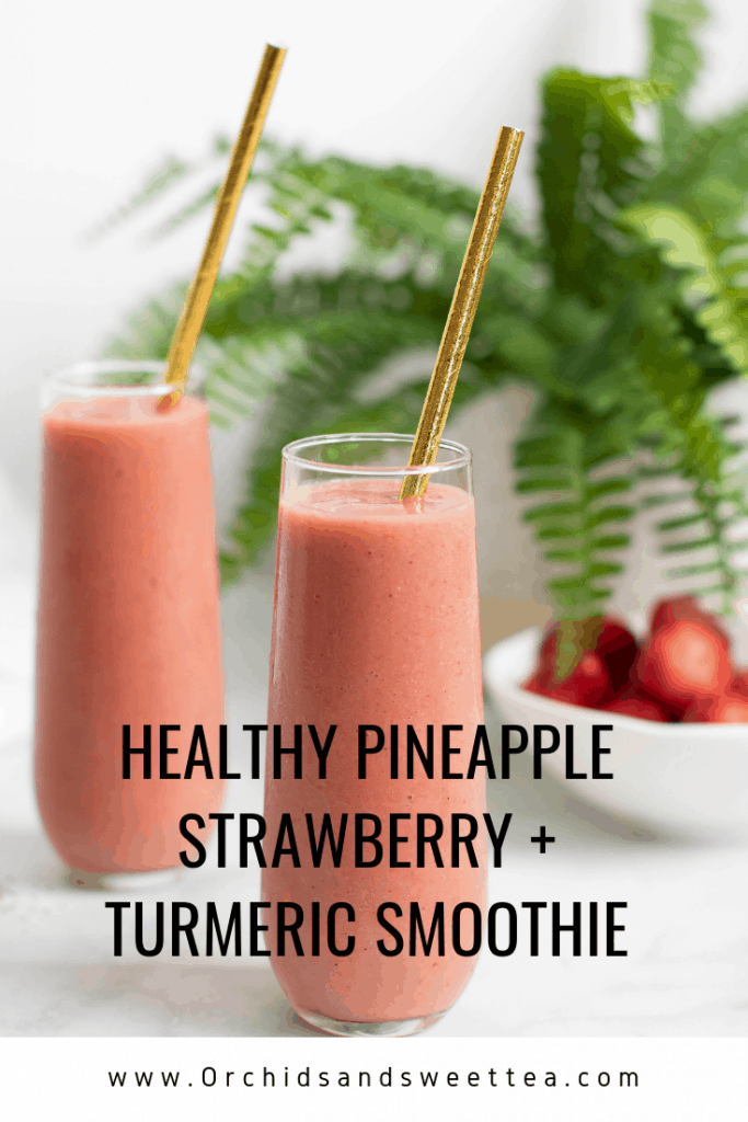 Healthy Pineapple Strawberry + Turmeric Smoothie