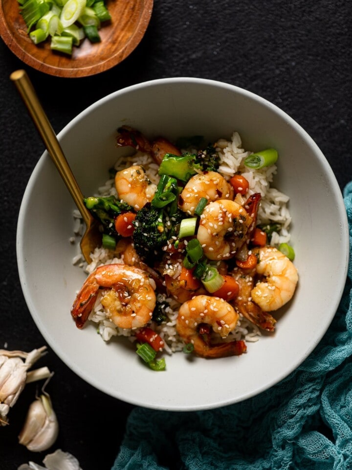 Bowl of Honey Garlic Shrimp with Broccoli