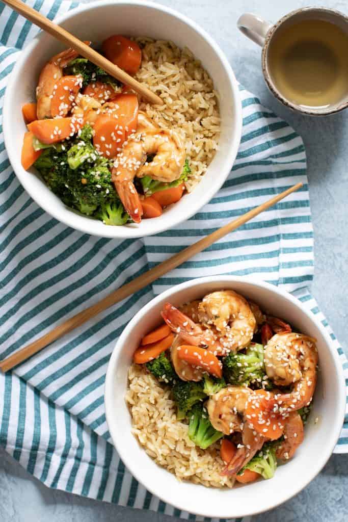 Healthy Honey Garlic Shrimp + Broccoli