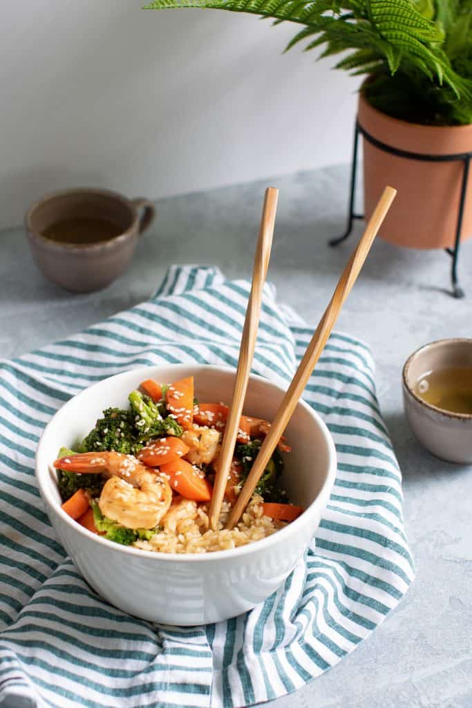 Healthy Honey Garlic Shrimp + Broccoli