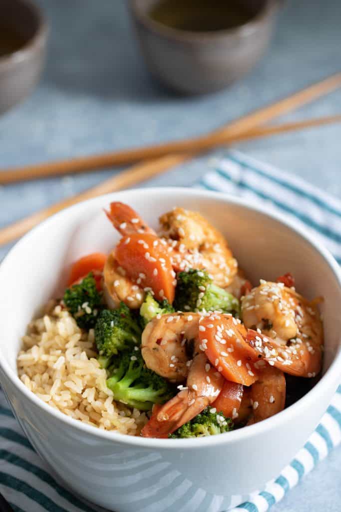 Healthy Honey Garlic Shrimp + Broccoli