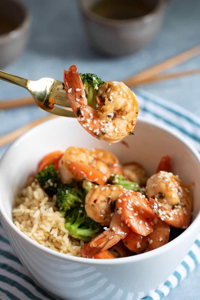 Healthy Honey Garlic Shrimp + Broccoli