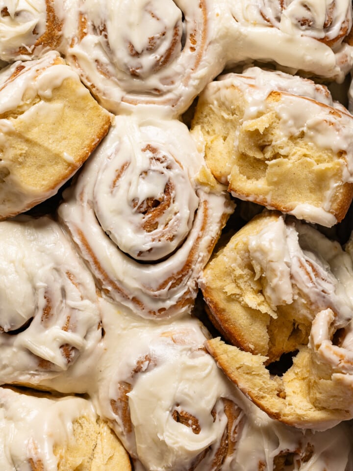 Up close sots of cinnamon rolls.