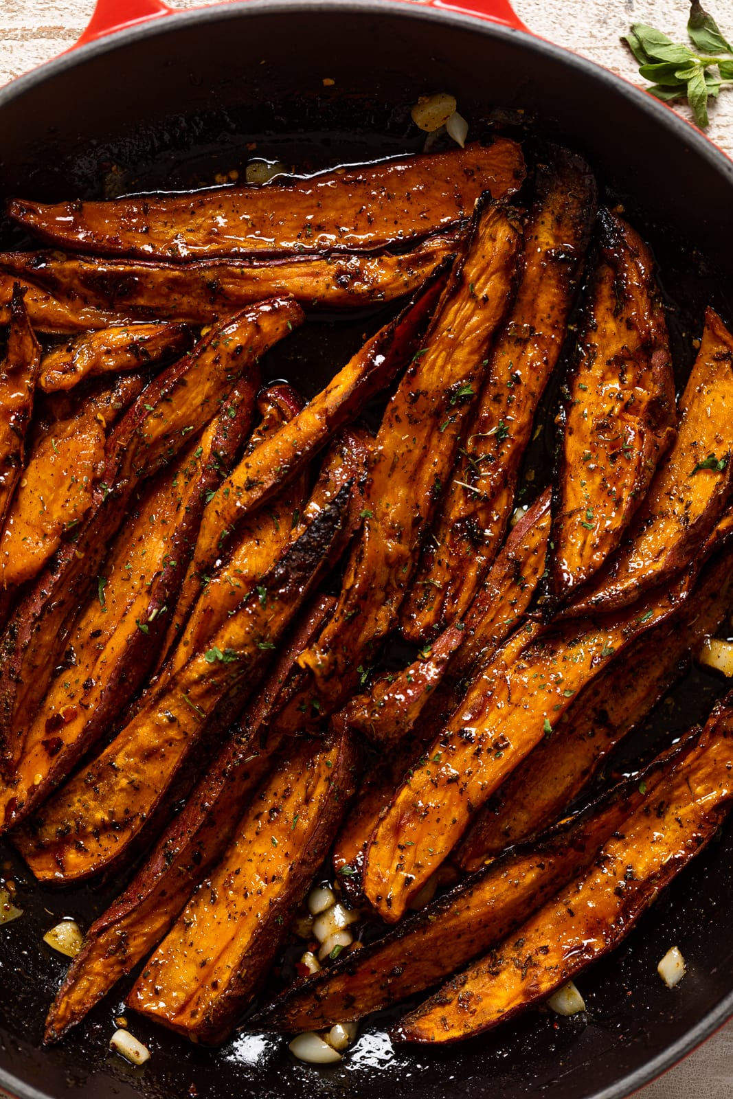 Closeup of Spicy Honey Sweet Potato Wedges