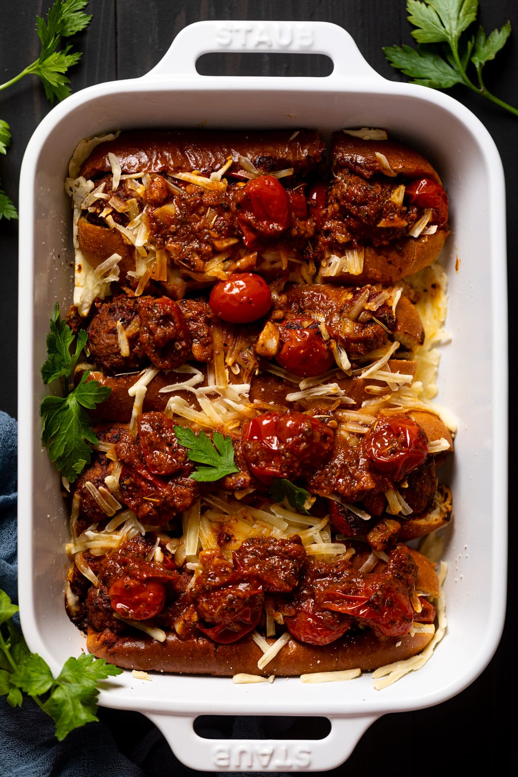 Pan of Vegan Meatball Subs