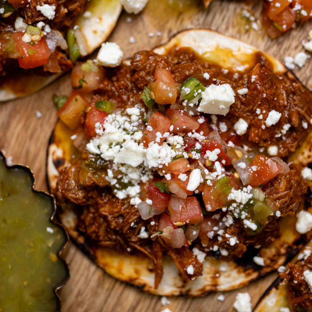 Up close shot of BBQ Braised Rib Street Tacos.