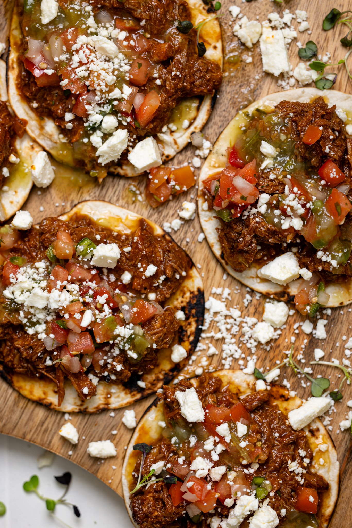 BBQ Braised Rib Street Tacos with garnish.