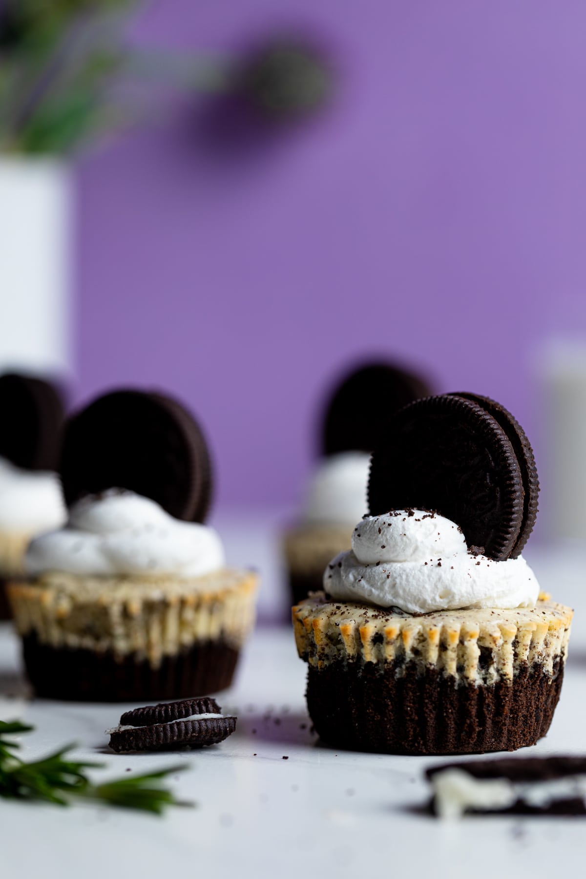 Oreo Cheesecake Bites topped with Oreos.