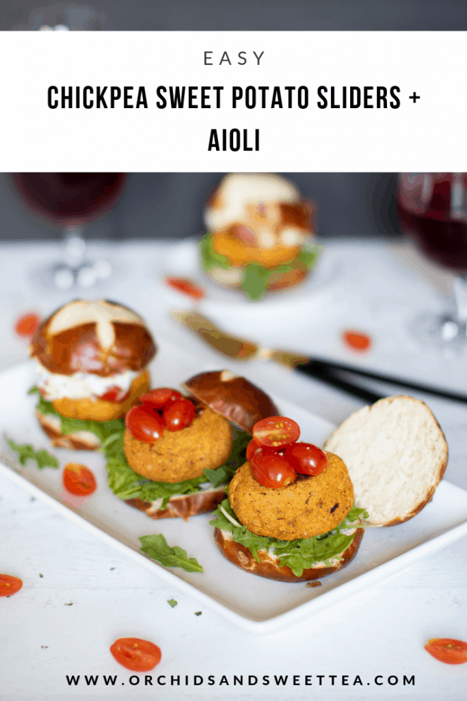 Easy Chickpea Sweet Potato Sliders + Aioli