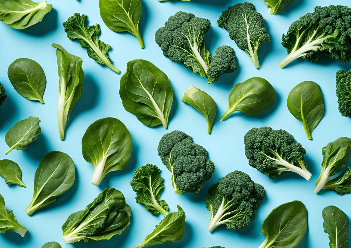 Greens on blue background