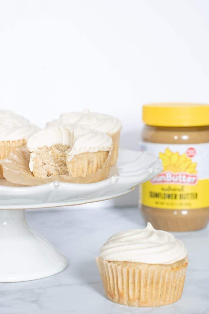 Vegan Banana Bread Cupcakes + SunButter Frosting